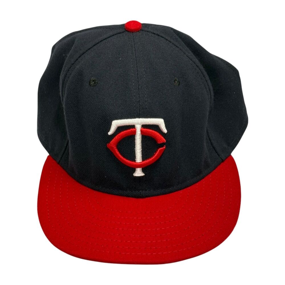 New Era 59fifty MLB Minnesota Twins Baseball Cap Men's 8 Black Red Fitted Hat - Picture 1 of 7